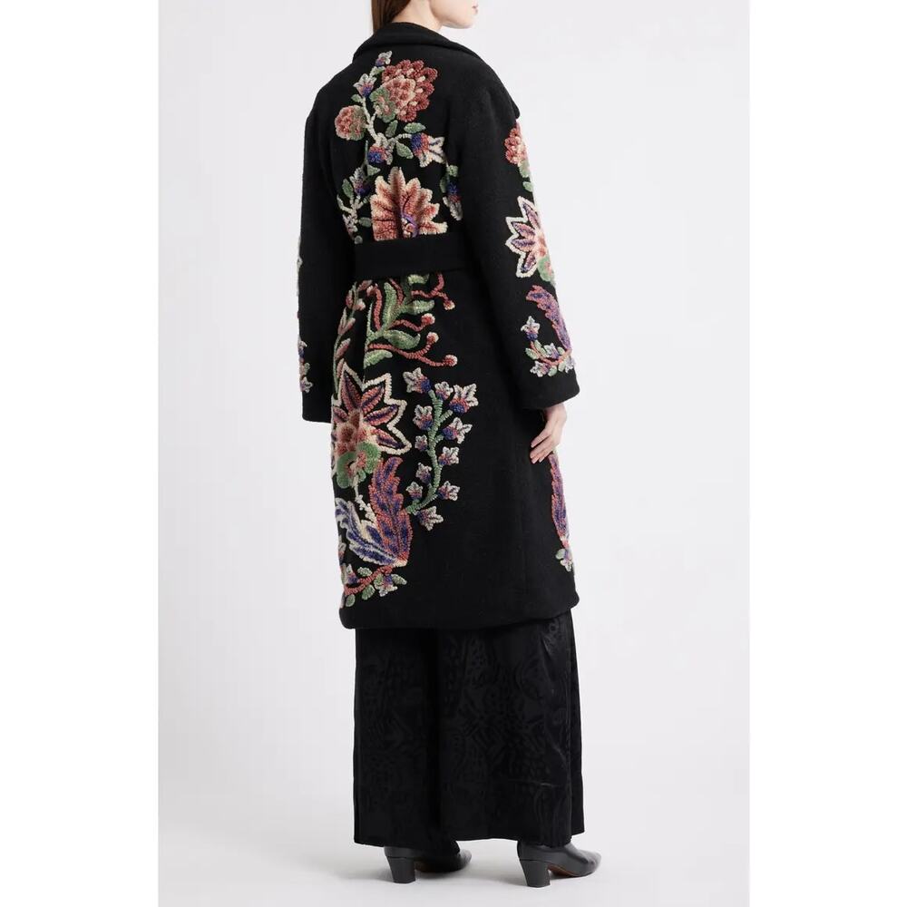 Farm Rio Marvelous Garden Fleece Coat Black Size Large - Picture 2 of 6